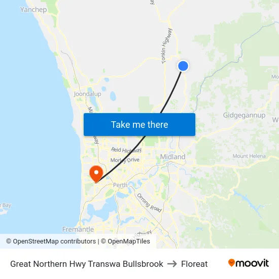 Great Northern Hwy Transwa Bullsbrook to Floreat map