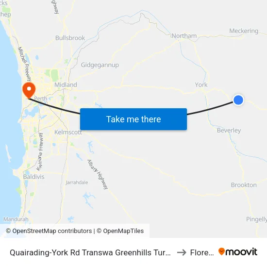 Quairading-York Rd Transwa Greenhills Turnoff to Floreat map