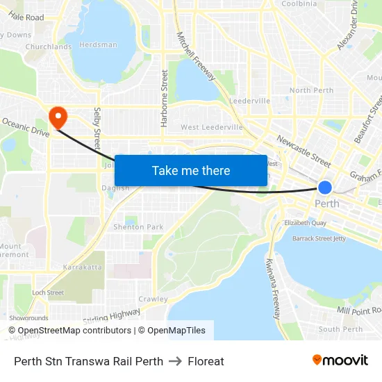 Perth Stn Transwa Rail Perth to Floreat map