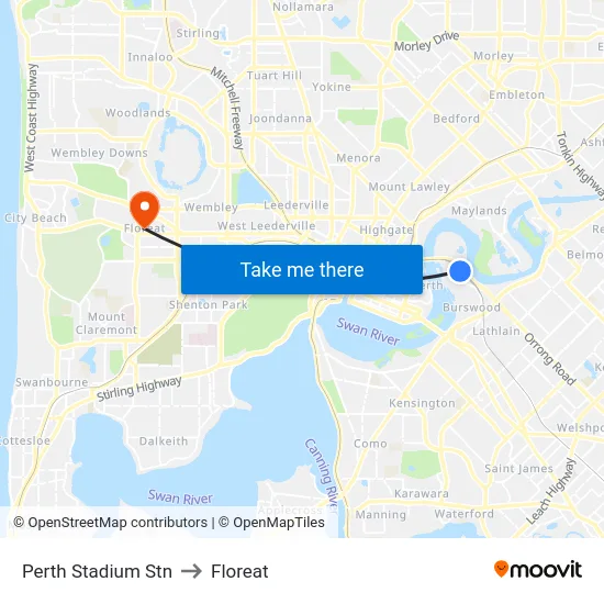 Perth Stadium Stn to Floreat map