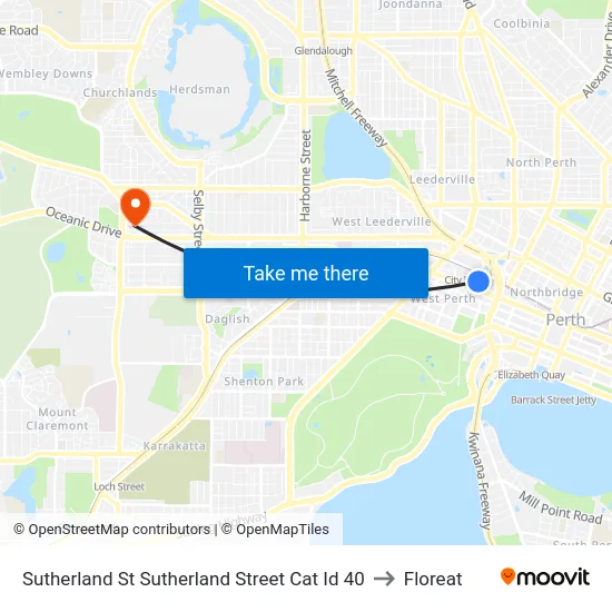 Sutherland St Sutherland Street Cat Id 40 to Floreat map
