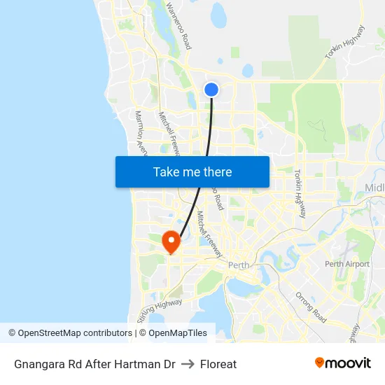 Gnangara Rd After Hartman Dr to Floreat map