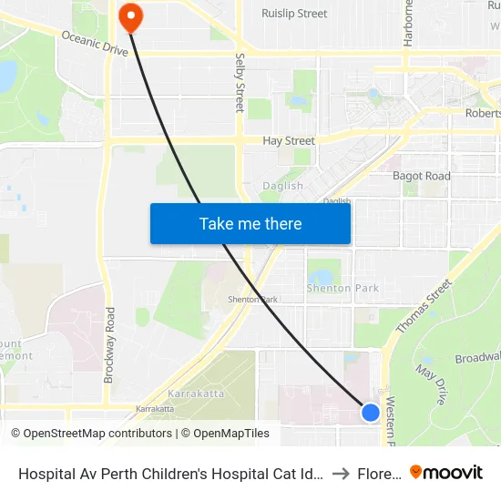 Hospital Av Perth Children's Hospital Cat Id 116 to Floreat map