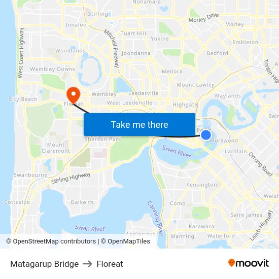 Matagarup Bridge to Floreat map