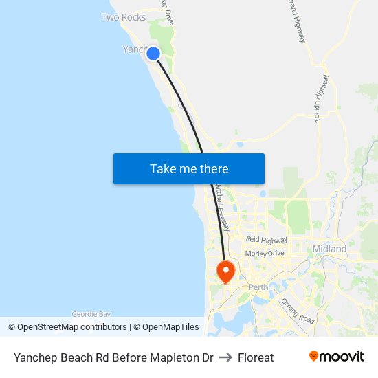 Yanchep Beach Rd Before Mapleton Dr to Floreat map