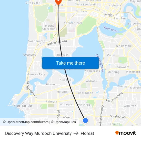 Discovery Way Murdoch University to Floreat map