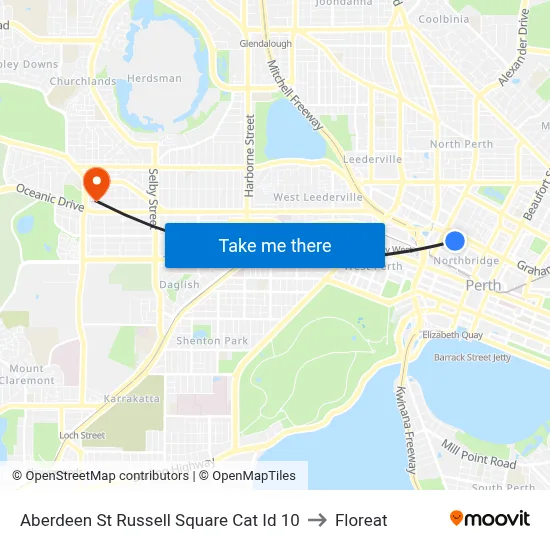 Aberdeen St Russell Square Cat Id 10 to Floreat map