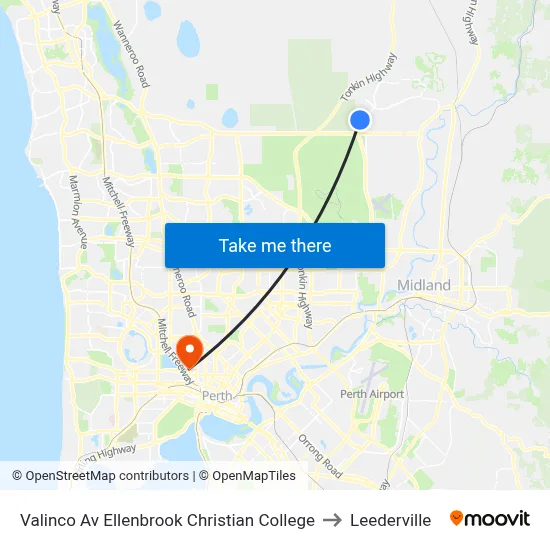 Valinco Av Ellenbrook Christian College to Leederville map