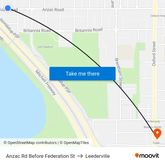 Anzac Rd Before Federation St to Leederville map