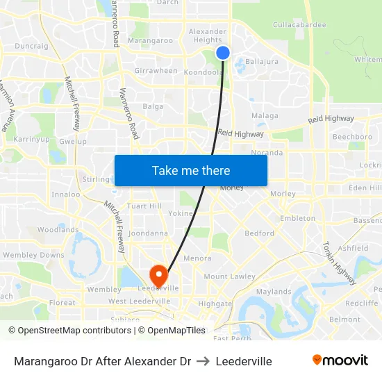 Marangaroo Dr After Alexander Dr to Leederville map