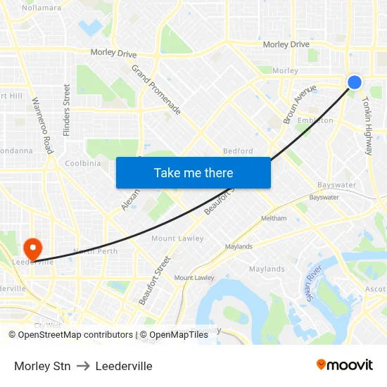 Morley Stn to Leederville map