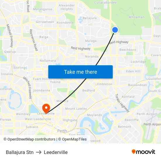 Ballajura Stn to Leederville map