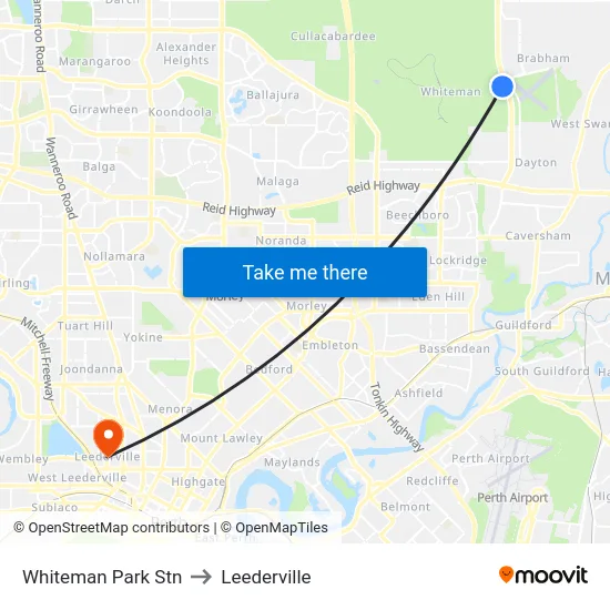 Whiteman Park Stn to Leederville map