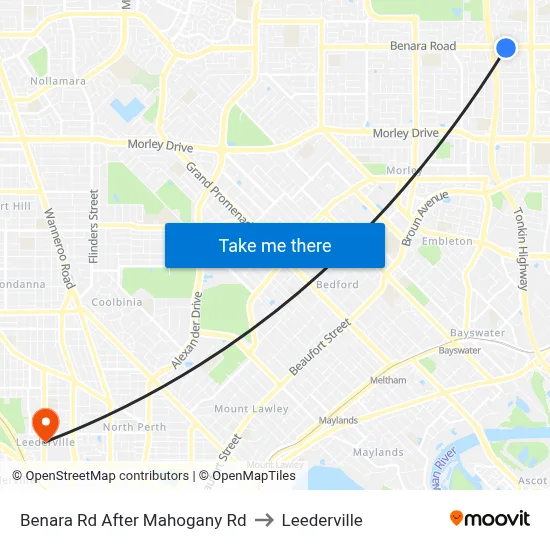 Benara Rd After Mahogany Rd to Leederville map