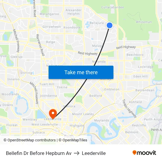 Bellefin Dr Before Hepburn Av to Leederville map