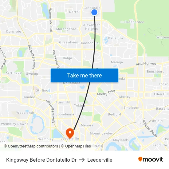 Kingsway   Before Dontatello Dr to Leederville map