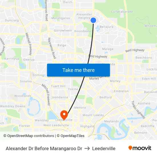 Alexander Dr Before Marangaroo Dr to Leederville map