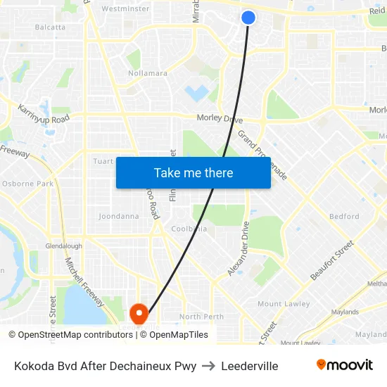 Kokoda Bvd After Dechaineux Pwy to Leederville map