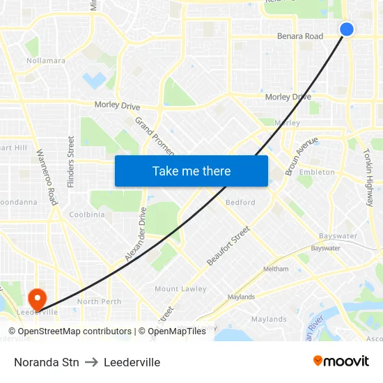 Noranda Stn to Leederville map