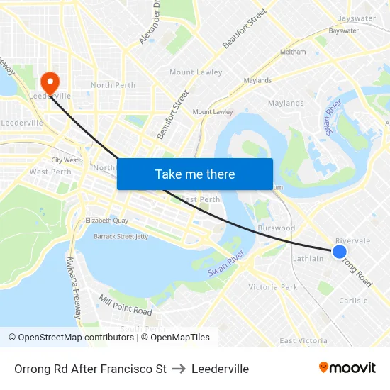 Orrong Rd After Francisco St to Leederville map