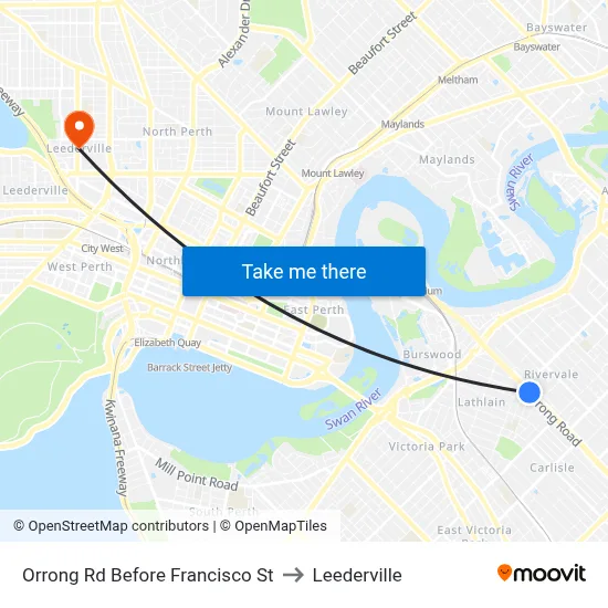 Orrong Rd Before Francisco St to Leederville map