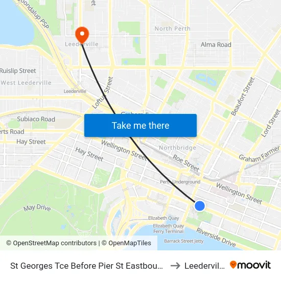 St Georges Tce Before Pier St Eastbound to Leederville map