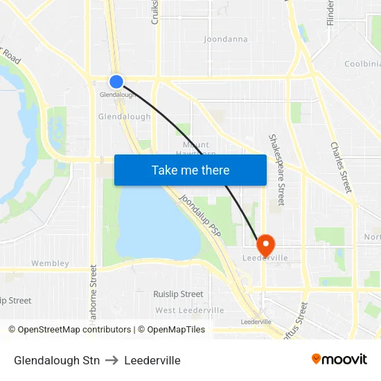 Glendalough Stn to Leederville map