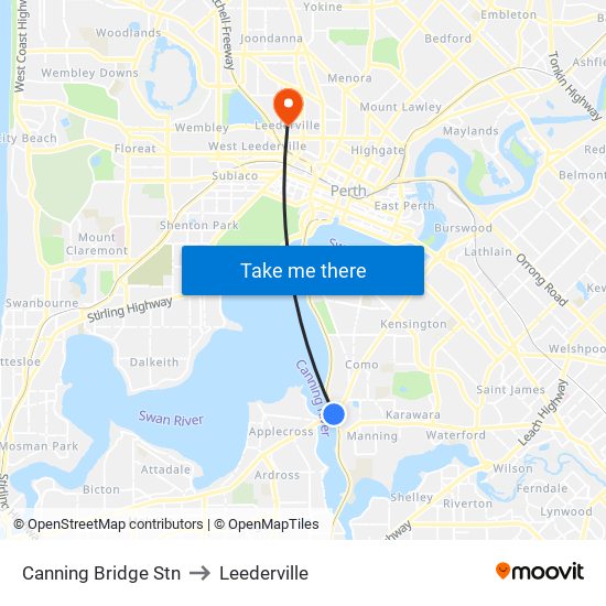 Canning Bridge Stn to Leederville map