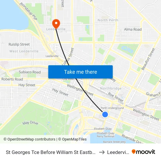 St Georges Tce Before William St Eastbound to Leederville map