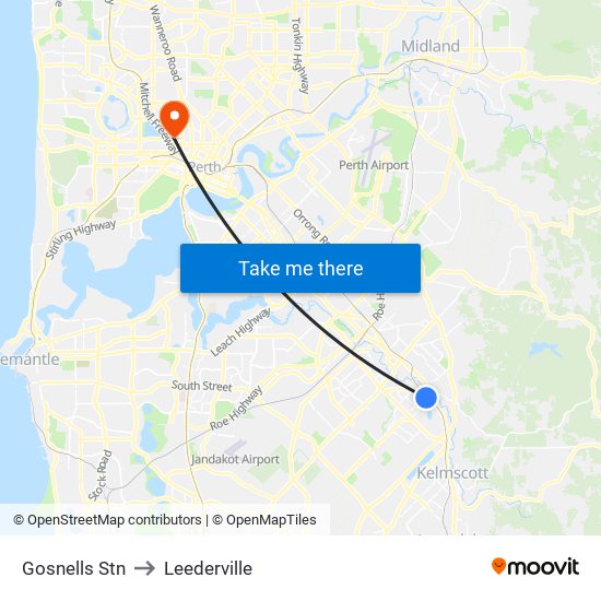 Gosnells Stn to Leederville map