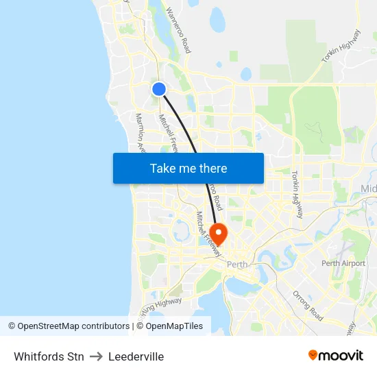 Whitfords Stn to Leederville map
