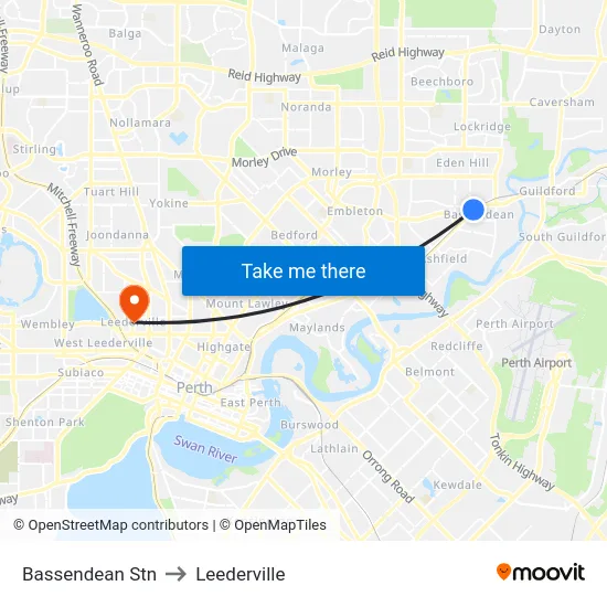 Bassendean Stn to Leederville map