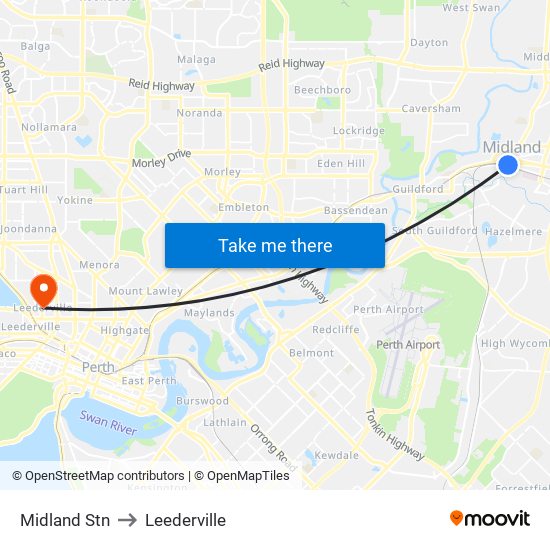 Midland Stn to Leederville map