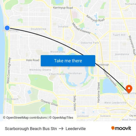 Scarborough Beach Bus Stn to Leederville map