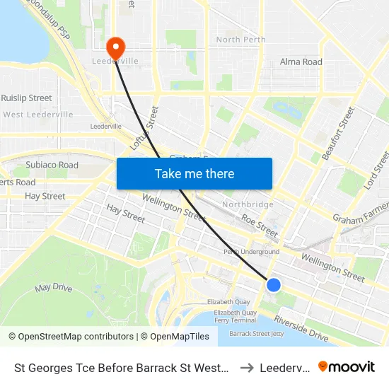 St Georges Tce Before Barrack St Westbound to Leederville map