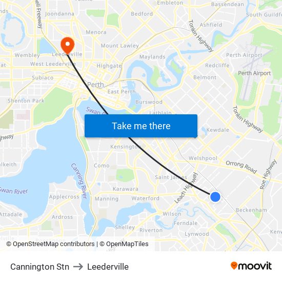 Cannington Stn to Leederville map