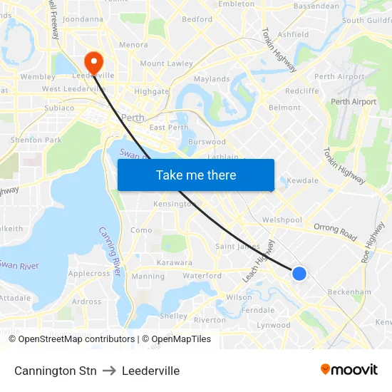 Cannington Stn to Leederville map