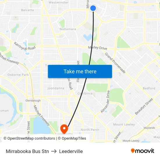 Mirrabooka Bus Stn to Leederville map
