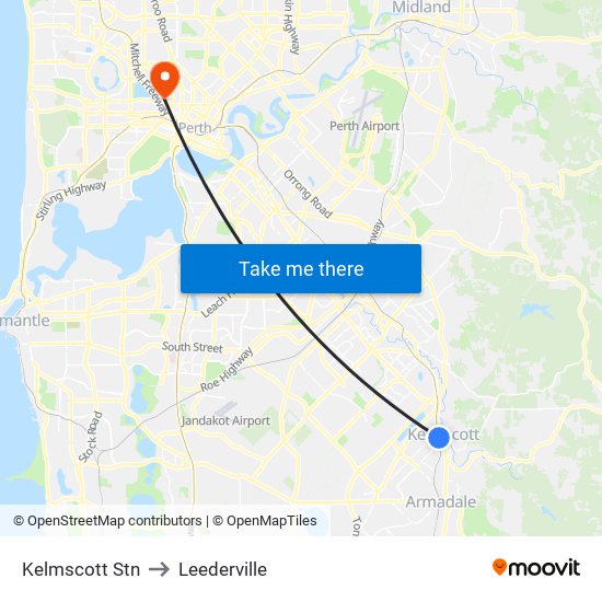 Kelmscott Stn to Leederville map