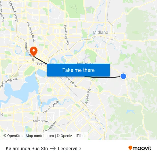 Kalamunda Bus Stn to Leederville map