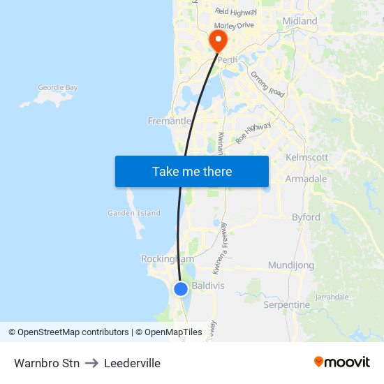 Warnbro Stn to Leederville map