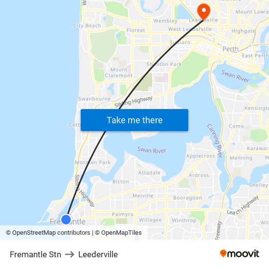 Fremantle Stn to Leederville map