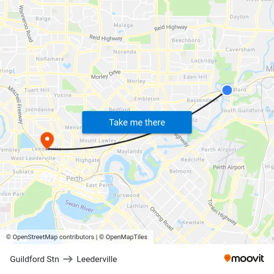 Guildford Stn to Leederville map