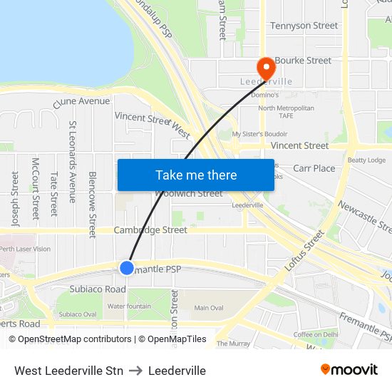 West Leederville Stn to Leederville map