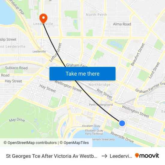 St Georges Tce After Victoria Av Westbound to Leederville map