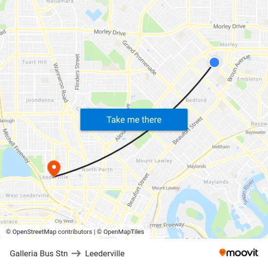 Galleria Bus Stn to Leederville map