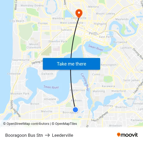 Booragoon Bus Stn to Leederville map