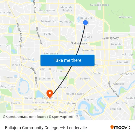 Ballajura Community College to Leederville map