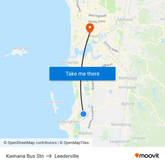 Kwinana Bus Stn to Leederville map