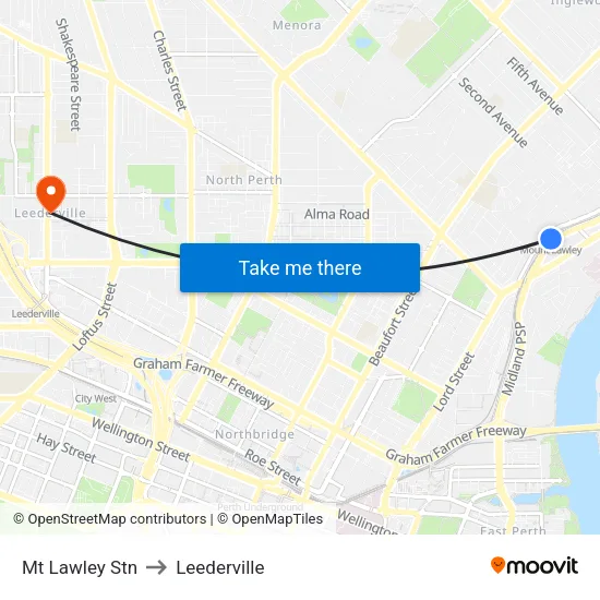 Mt Lawley Stn to Leederville map